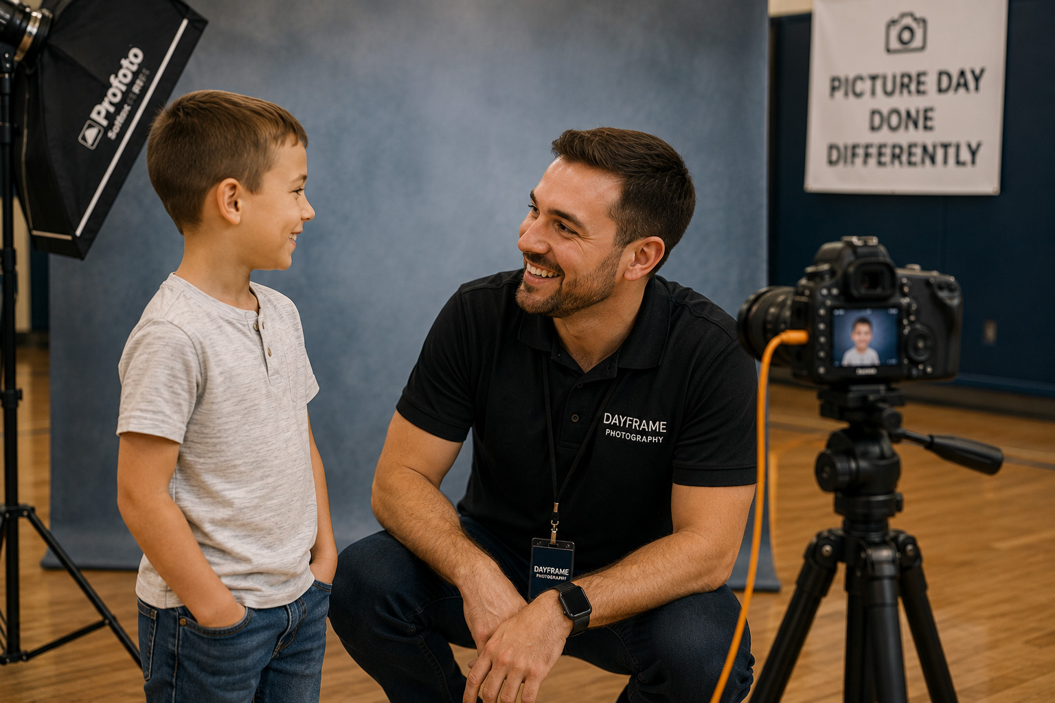 Dayframe photographer helping a student feel comfortable